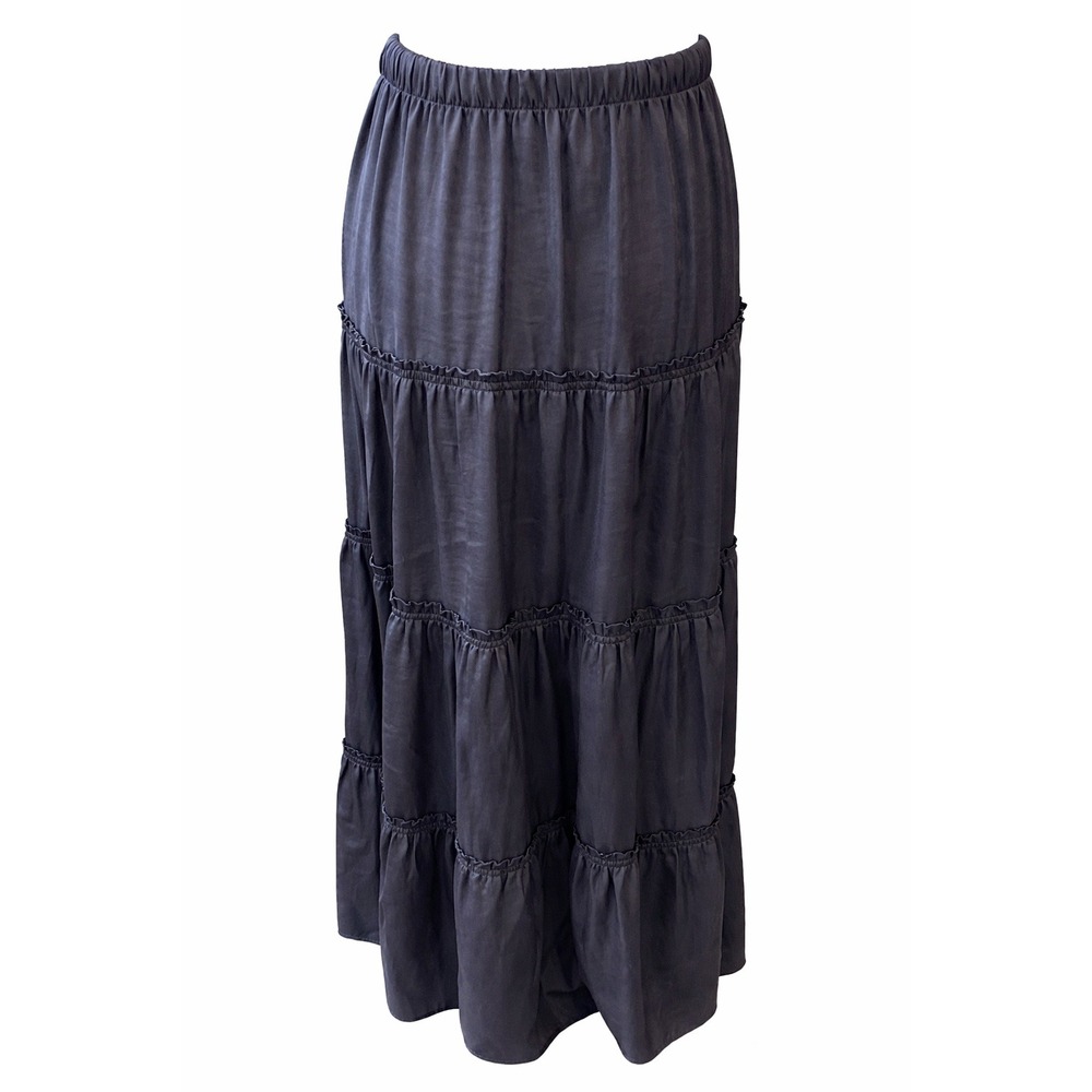 Lucky Brand Charcoal Tiered Maxi Skirt Womens sz M Elastic Waist Boho Grunge NEW - Picture 3 of 4
